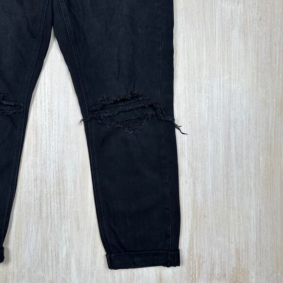 American Eagle Black Mom Jean Dark Wash High Rise Distressed Denim Jeans 4 - Picture 4 of 15